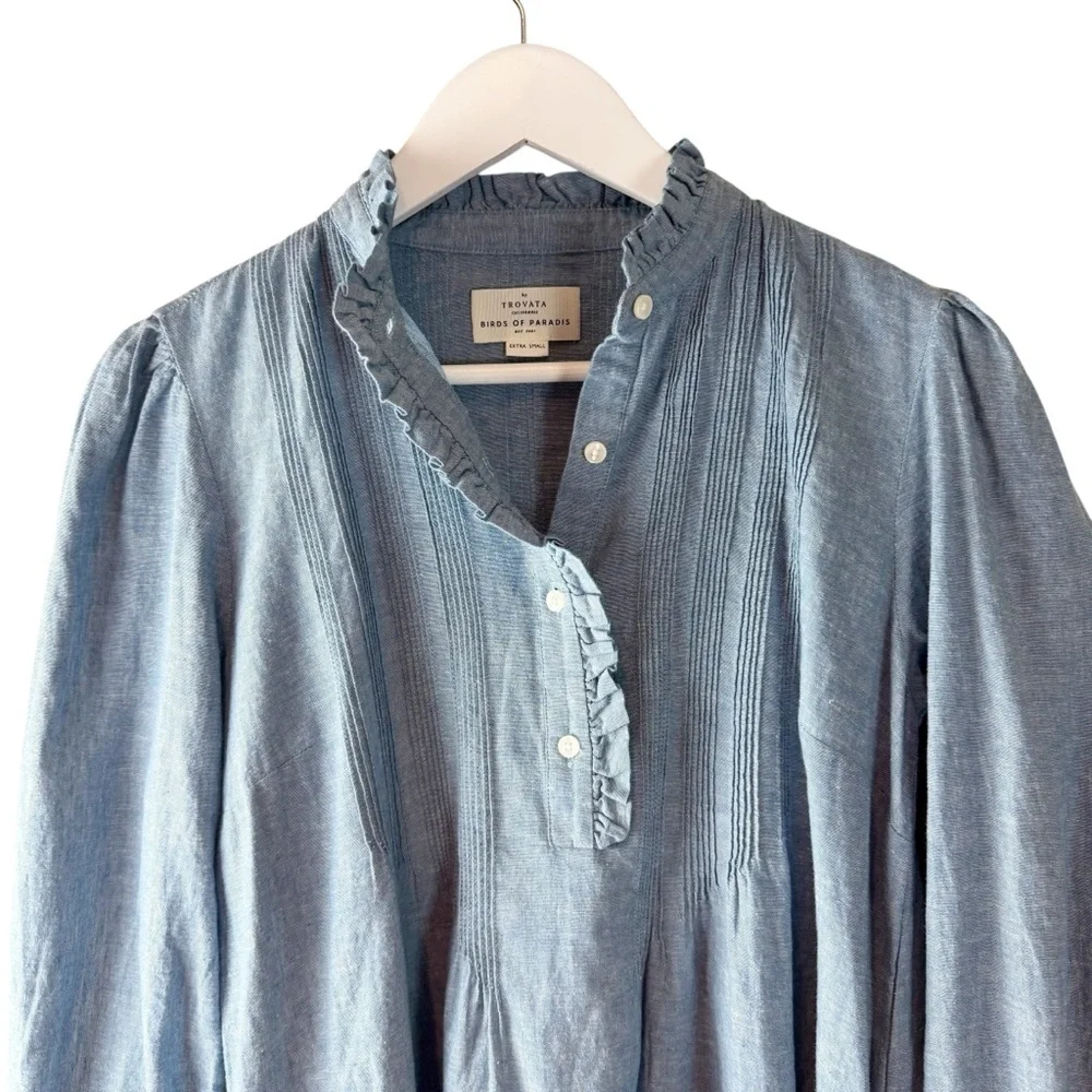 Trovata Birds of Paradis EVE SHIFT DRESS Vintage‎ Indigo $328 Sz Xs